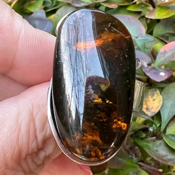 VINTAGE HUGE BALTIC AMBER STATEMENT RING SCANDINAVIAN OR POLISH MADE STERLING